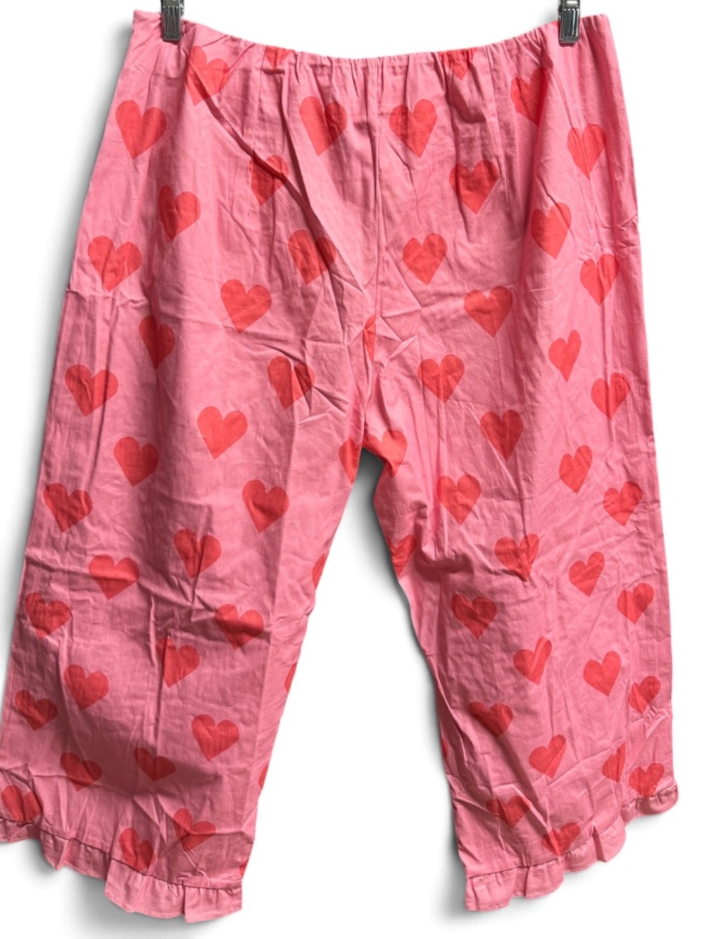 Cicy Bell XXL Pink Heart Print Wide Leg Cropped Ruffle Hem Pants NWT